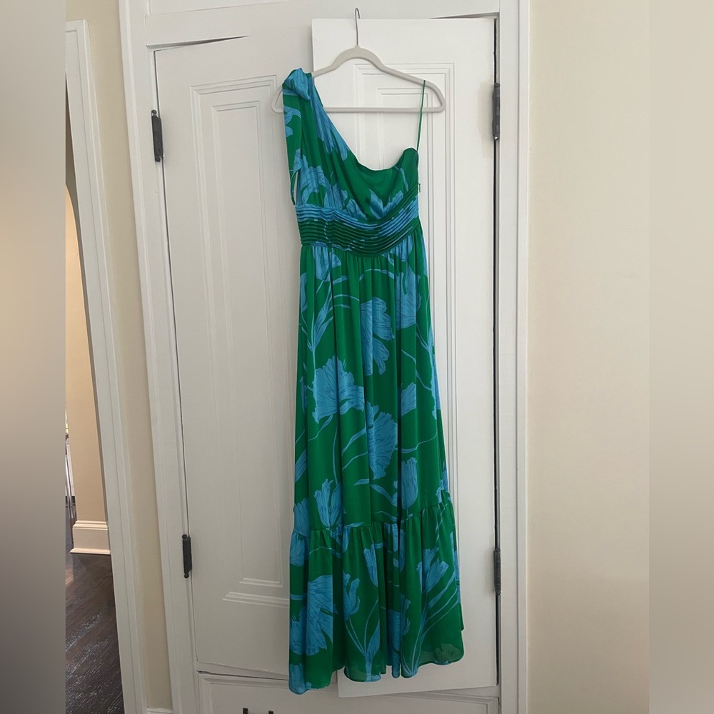 Sugarlips Green and Blue One Shoulder Ruched Dress